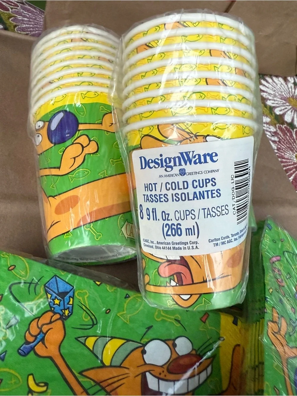 Vintage 90’s DesignWare Dog and Cat Party Napkins and Cups Happy Birthday